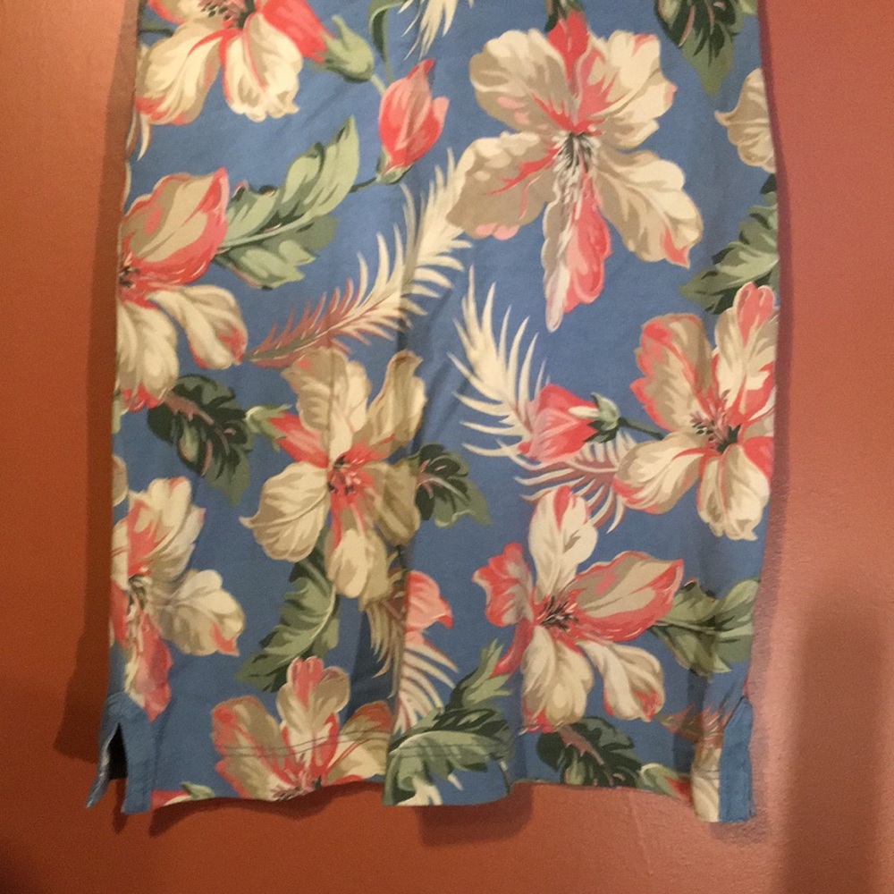 American Living Tropical Floral Blue Tee Shirt Dress Lace Up Front Short Sleeve - Picture 9 of 17